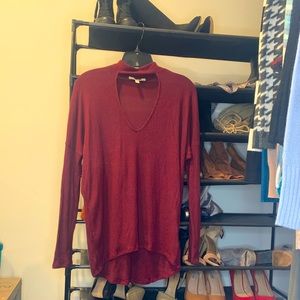 Mock neck cutout ribbed long sleeve top
